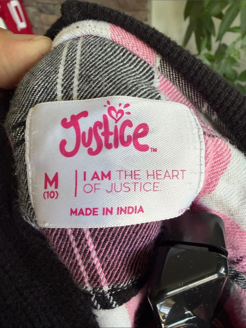 Justice Pink Black White Plaid Hooded Flannel Jacket